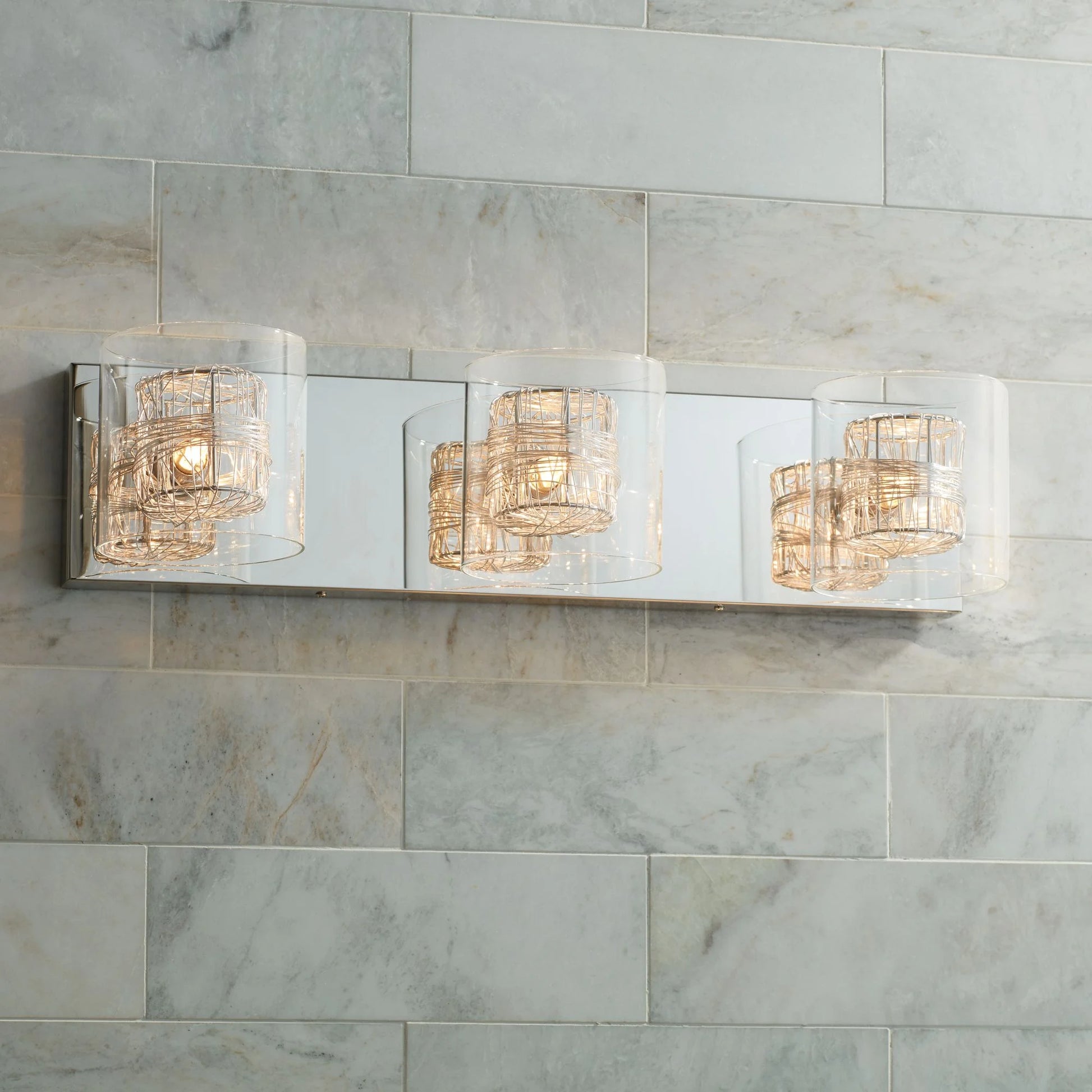 Possini Euro Design 3-Light Chrome Dimmable Vanity Light with Clear Glass Shades