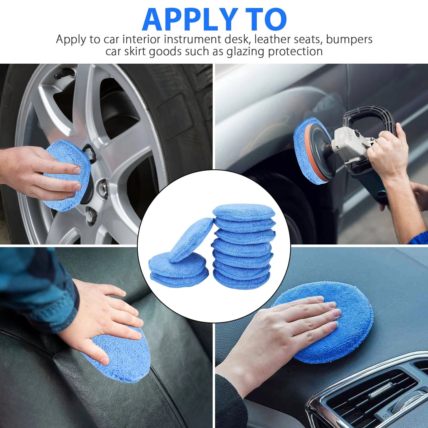 10pcs Microfiber Wax Applicator, EEEkit Ultra-Soft Microfiber Waxing Polish Car Applicator Pads, Foam Sponge Wax Applicator Pads for Cars Vehicle Glass Clean (Blue, 5" Diameter)