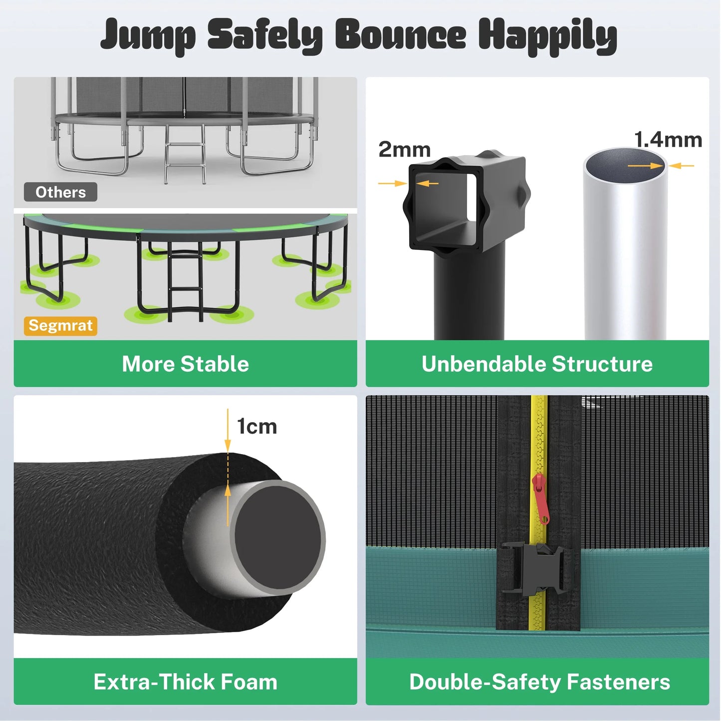 14FT Trampoline with Enclosure for Kids Adults, SEGMART Outdoor Pumpkin Round Recreational Trampoline with No-Gap Design, Heavy Duty Backyard Trampoline with Curved Fiberglass Poles for Indoor Outdoo