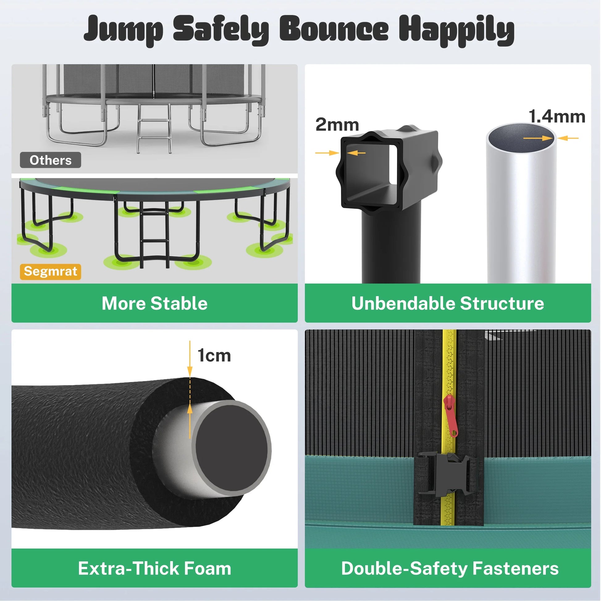 14FT Trampoline with Enclosure for Kids Adults, SEGMART Outdoor Pumpkin Round Recreational Trampoline with No-Gap Design, Heavy Duty Backyard Trampoline with Curved Fiberglass Poles for Indoor Outdoo