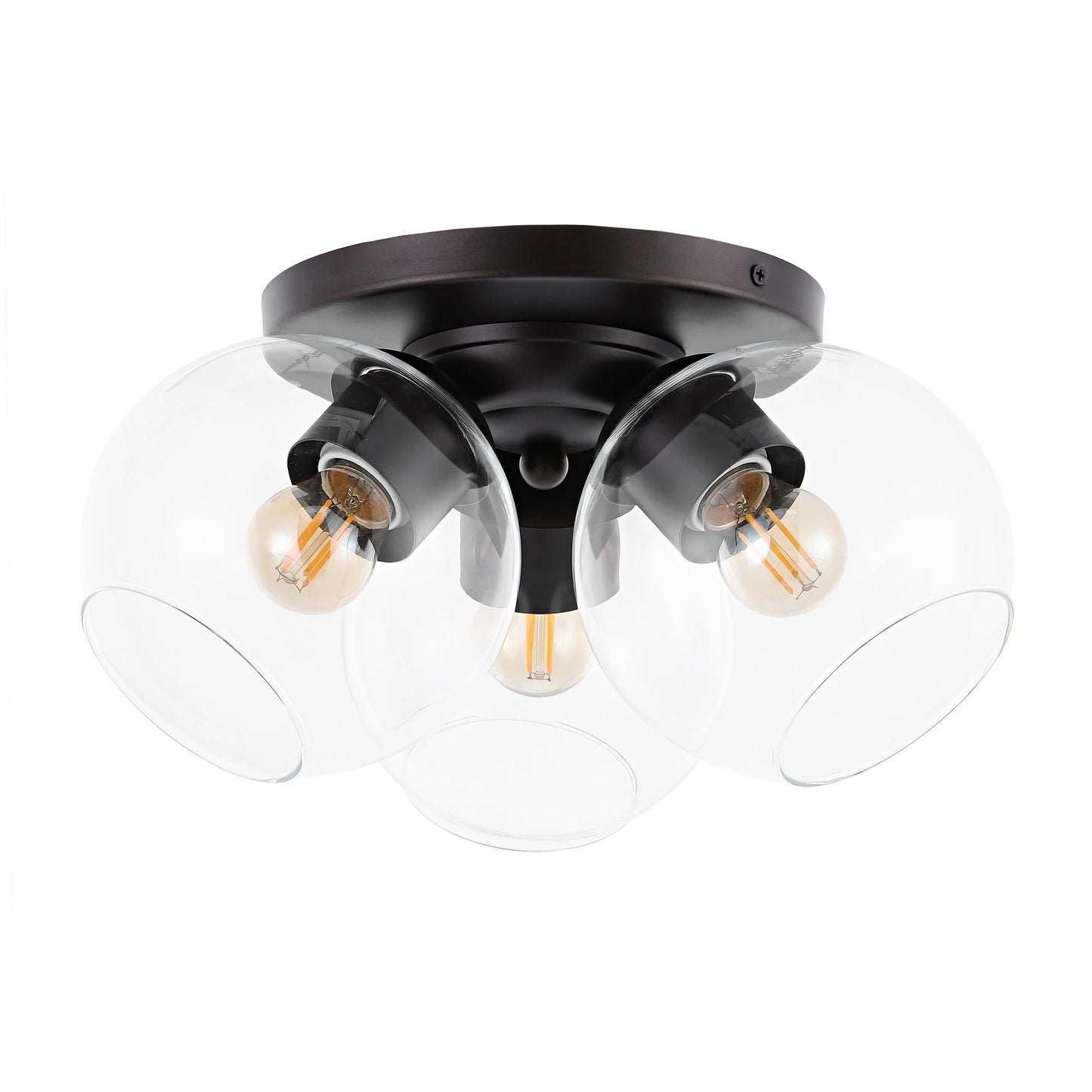 JONATHAN Y Iris 11.5" 3-Light Farmhouse Rustic Iron/Glass LED Semi Flush Mount, Oil Rubbed Bronze/Clear