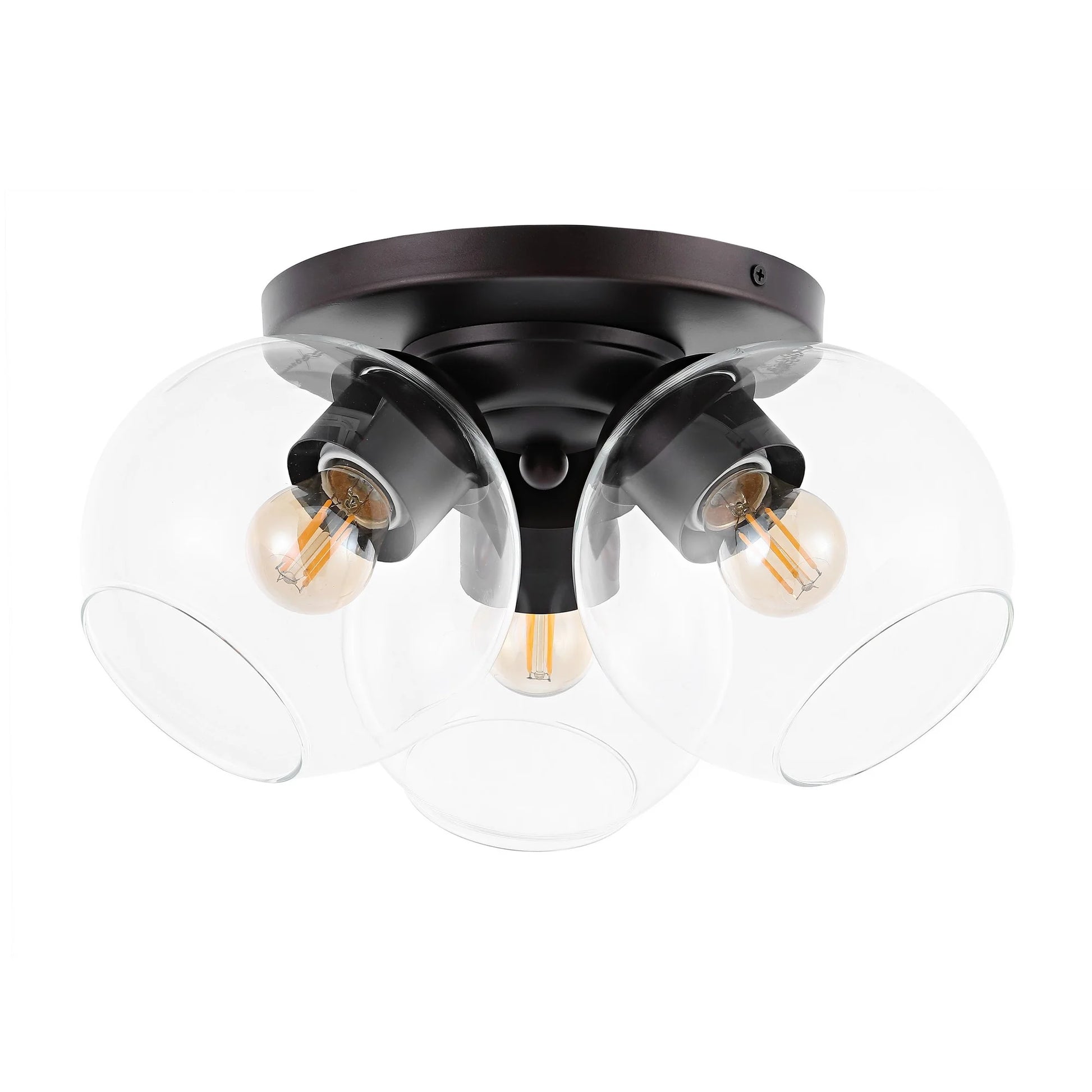 JONATHAN Y Iris 11.5" 3-Light Farmhouse Rustic Iron/Glass LED Semi Flush Mount, Oil Rubbed Bronze/Clear