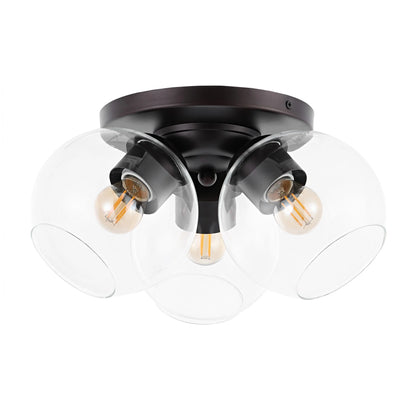 JONATHAN Y Iris 11.5" 3-Light Farmhouse Rustic Iron/Glass LED Semi Flush Mount, Oil Rubbed Bronze/Clear