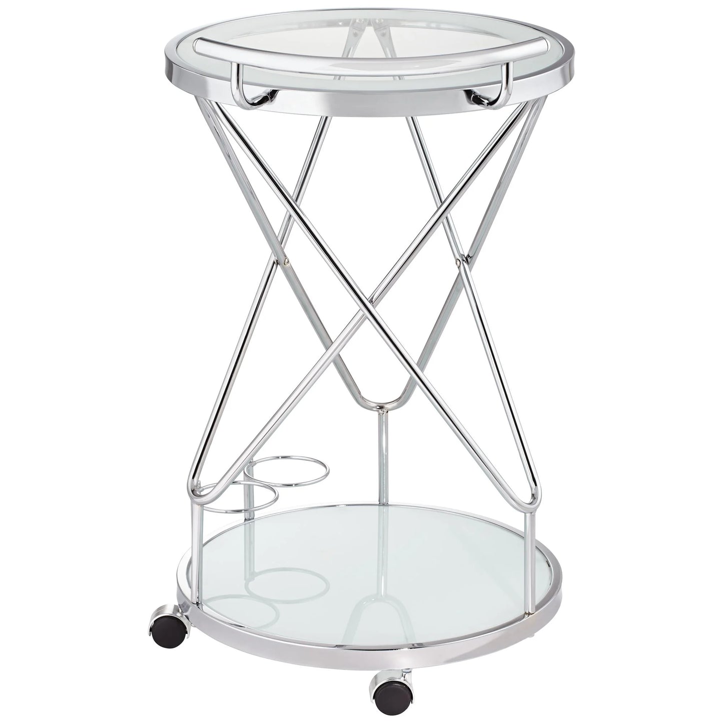 Studio 55D Page 29 1/2" High Glass and Chrome Rolling Serving Bar Cart