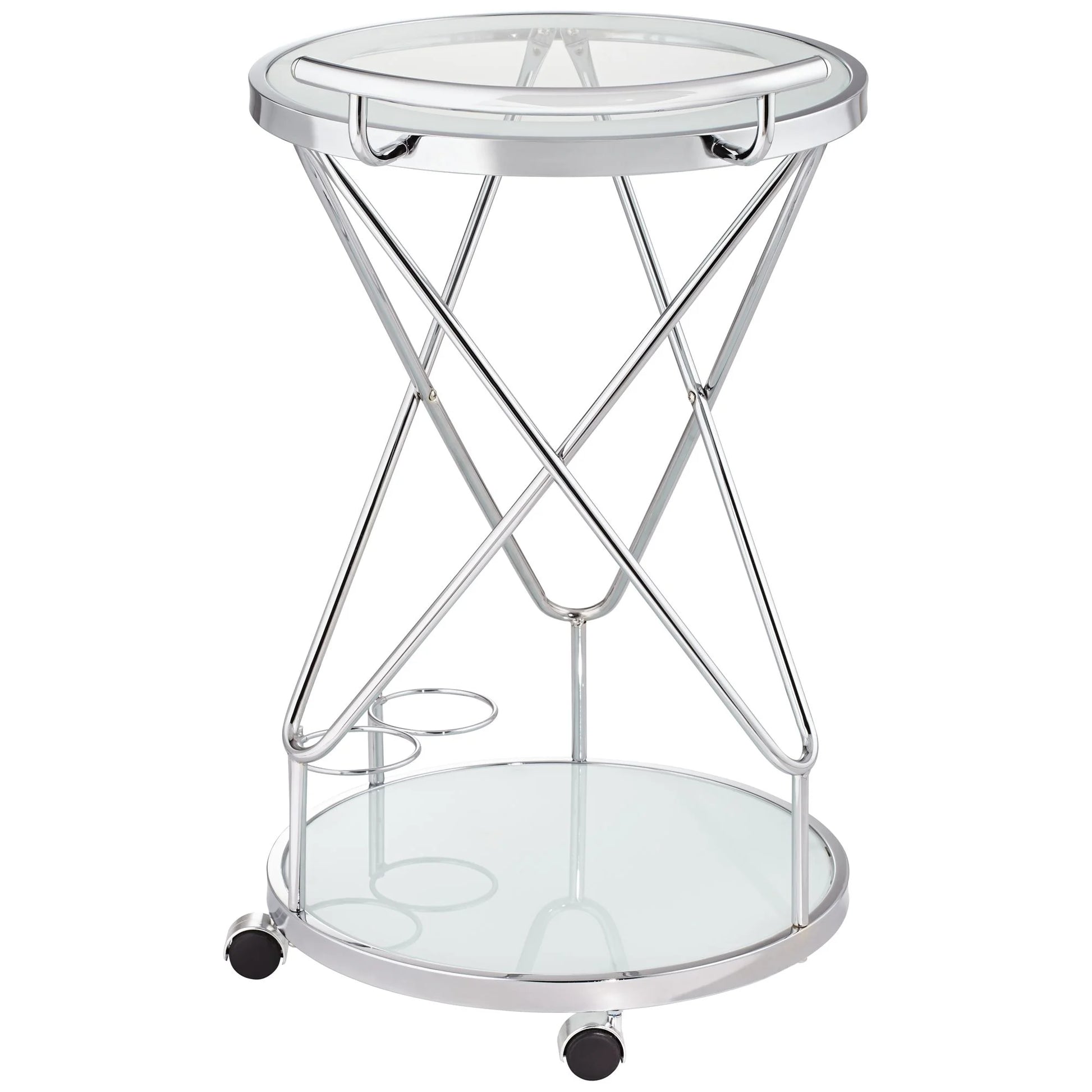 Studio 55D Page 29 1/2" High Glass and Chrome Rolling Serving Bar Cart
