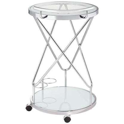 Studio 55D Page 29 1/2" High Glass and Chrome Rolling Serving Bar Cart
