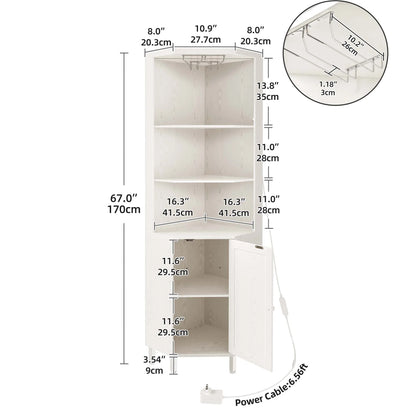 Dextrus 67" Corner Bar Cabinet with LED Lights, Wine Glass Holder & Storage Shelves, Black