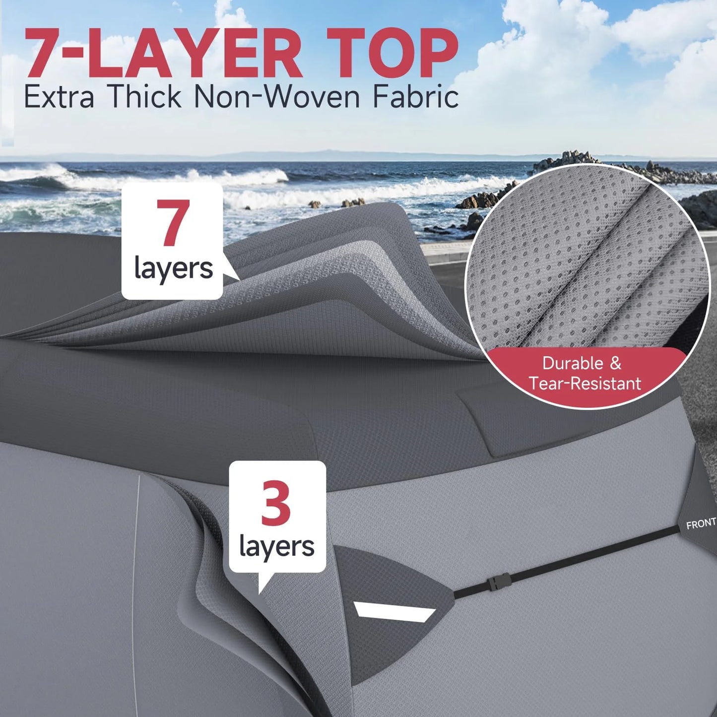 Fiberglass Travel Trailer Cover for 8'-10' 80" Wide Camper Cover 7 Layers Top RV Cover Windproof Strap Adhesive Repair Patches