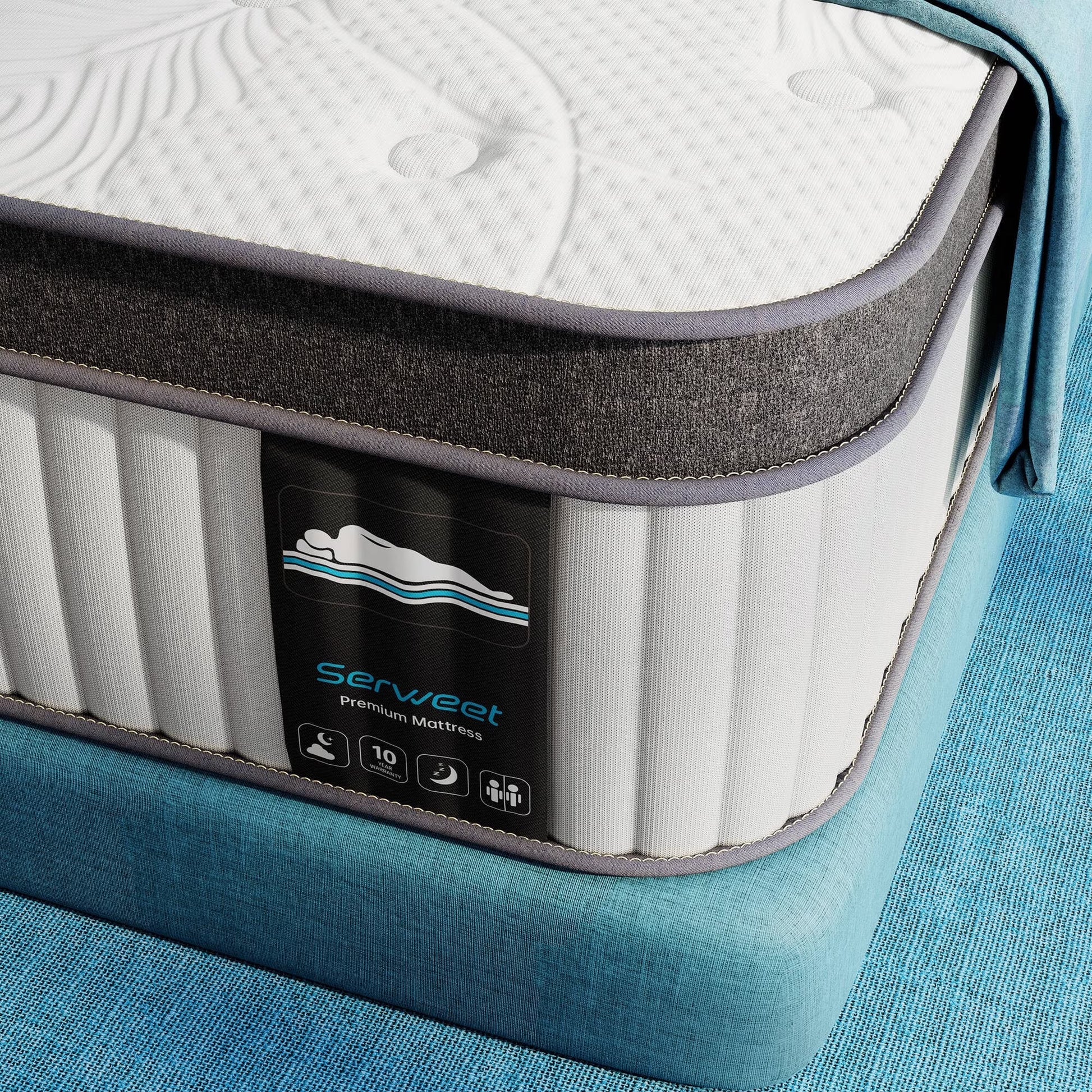 Sersper Queen Mattress, 12 Inch Pillow Top Hybrid Mattress Queen with Fiberglass Free, Gel Memory Foam, Breathable Bed Mattress for Cooler Sleep Supportive & Pressure Relief, Medium Firm
