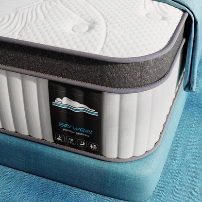 Sersper Queen Mattress, 12 Inch Pillow Top Hybrid Mattress Queen with Fiberglass Free, Gel Memory Foam, Breathable Bed Mattress for Cooler Sleep Supportive & Pressure Relief, Medium Firm