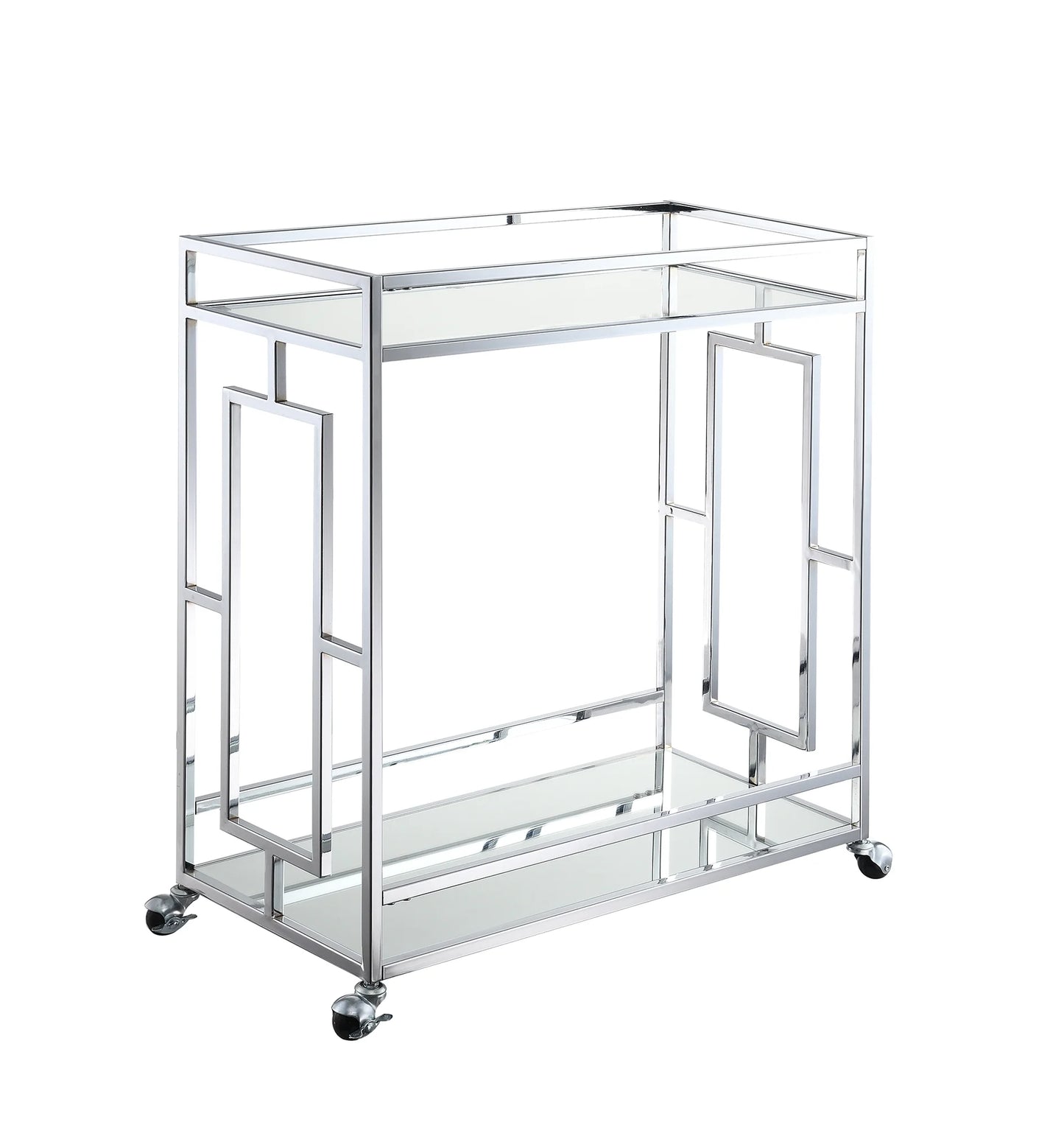 Convenience Concepts Town Square 2 Tier Bar Cart, Glass/Mirror/Chrome