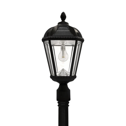 Gama Sonic Solar Outdoor Lamp Post Light, Black Cast Aluminum and Beveled Glass Panels, 10-Year Royal Bulb, Warm White LED with Omni-Direction Reflector, 87-inch Height, 98B001