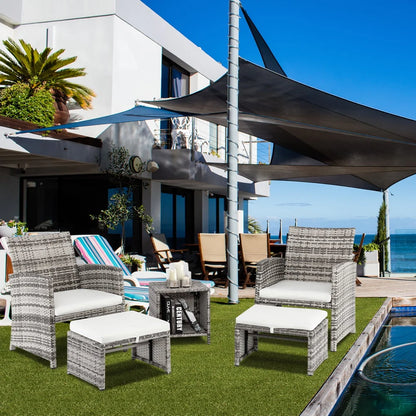 Zimtown 3 Pieces Patio Wicker Furniture, Outdoor Rattan Chat Set with Glass Table and Wicker Chairs, Brown Gradient