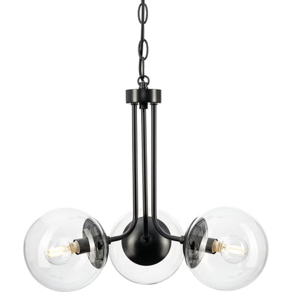 Avec Merrit Collection 3-Light Brushed Gold Contemporary Chandelier with Clear Glass Globe Shades