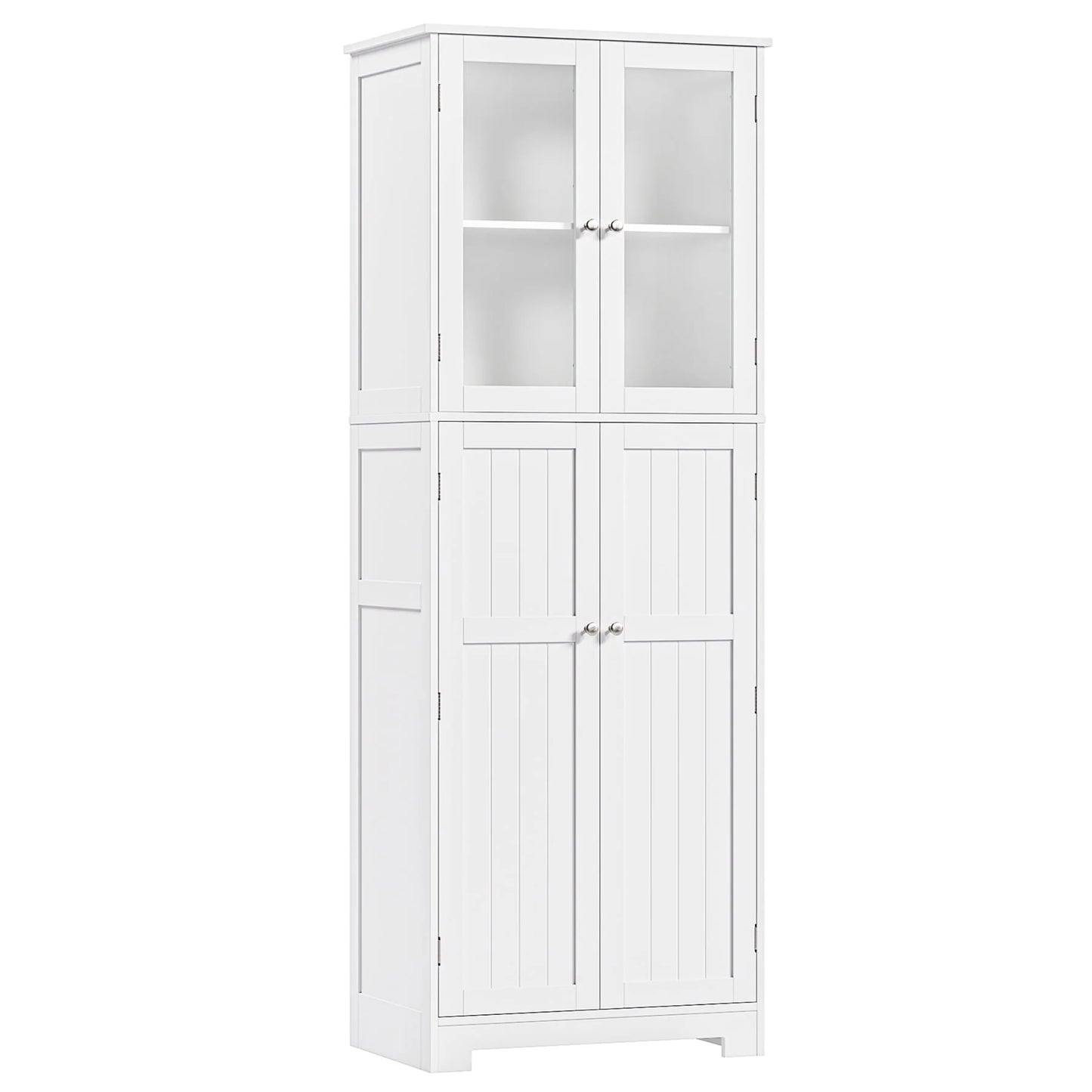 Homfa 67'' Farmhouse Kitchen Pantry Cabinet, Tall Storage Cabinet with Frosted Glass Doors for Dining Room, White