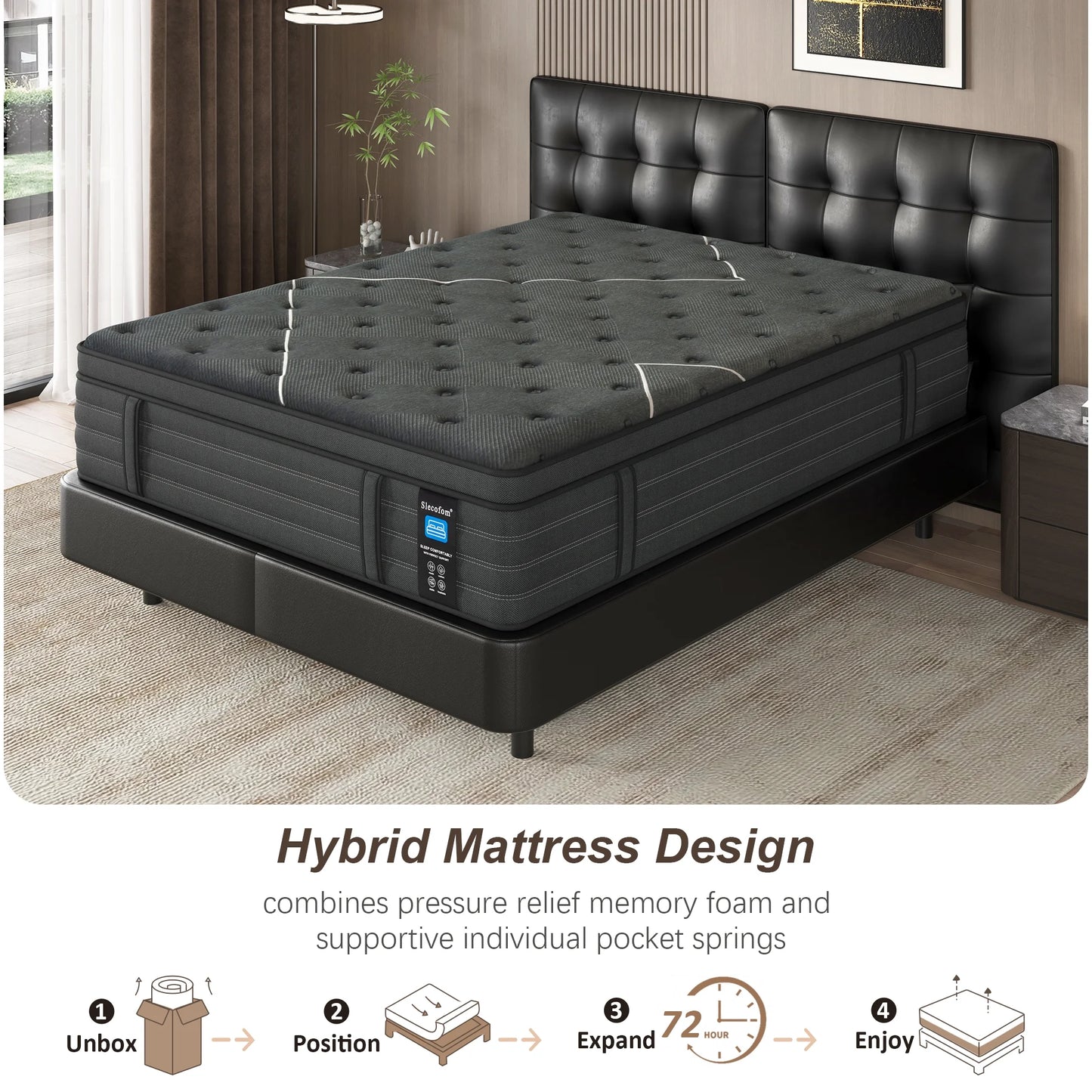 Slecofom Extra Firm Twin Mattress , 14 Inch Twin Size Mattress, Memory Foam Hybrid with Extra Lumbar Support, Back Pain Relief& Cool Sleep, Firm Foam Encased Edge,Motion Isolation,Fiberglass-Free