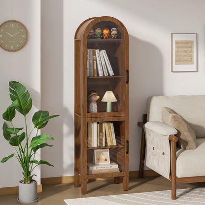 Fiogmub Tall Arched Storage Display Cabinet, Arched Pantry Cabinet with Doors, Acrylic Glass Doors