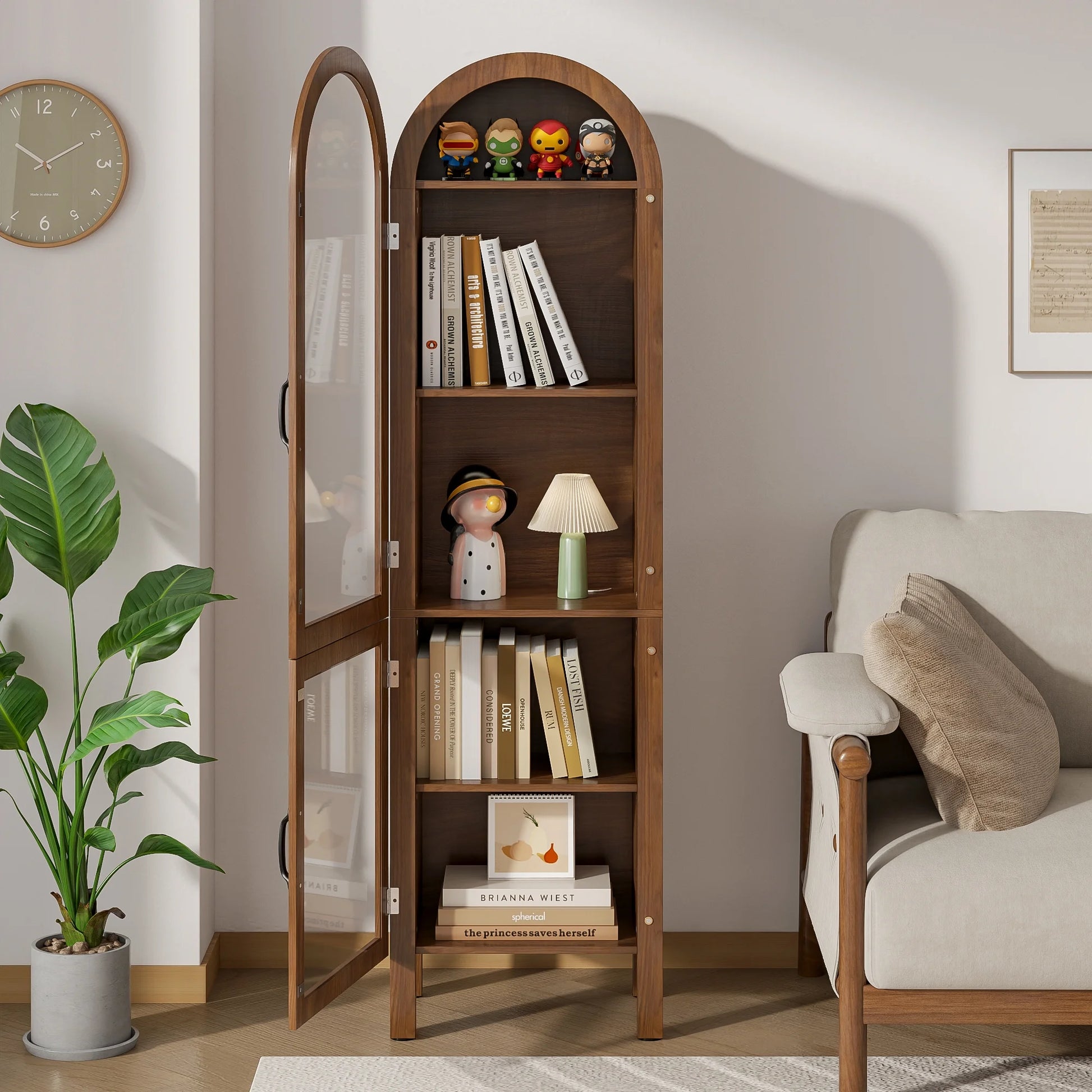 Fiogmub Tall Arched Storage Display Cabinet, Arched Pantry Cabinet with Doors, Acrylic Glass Doors