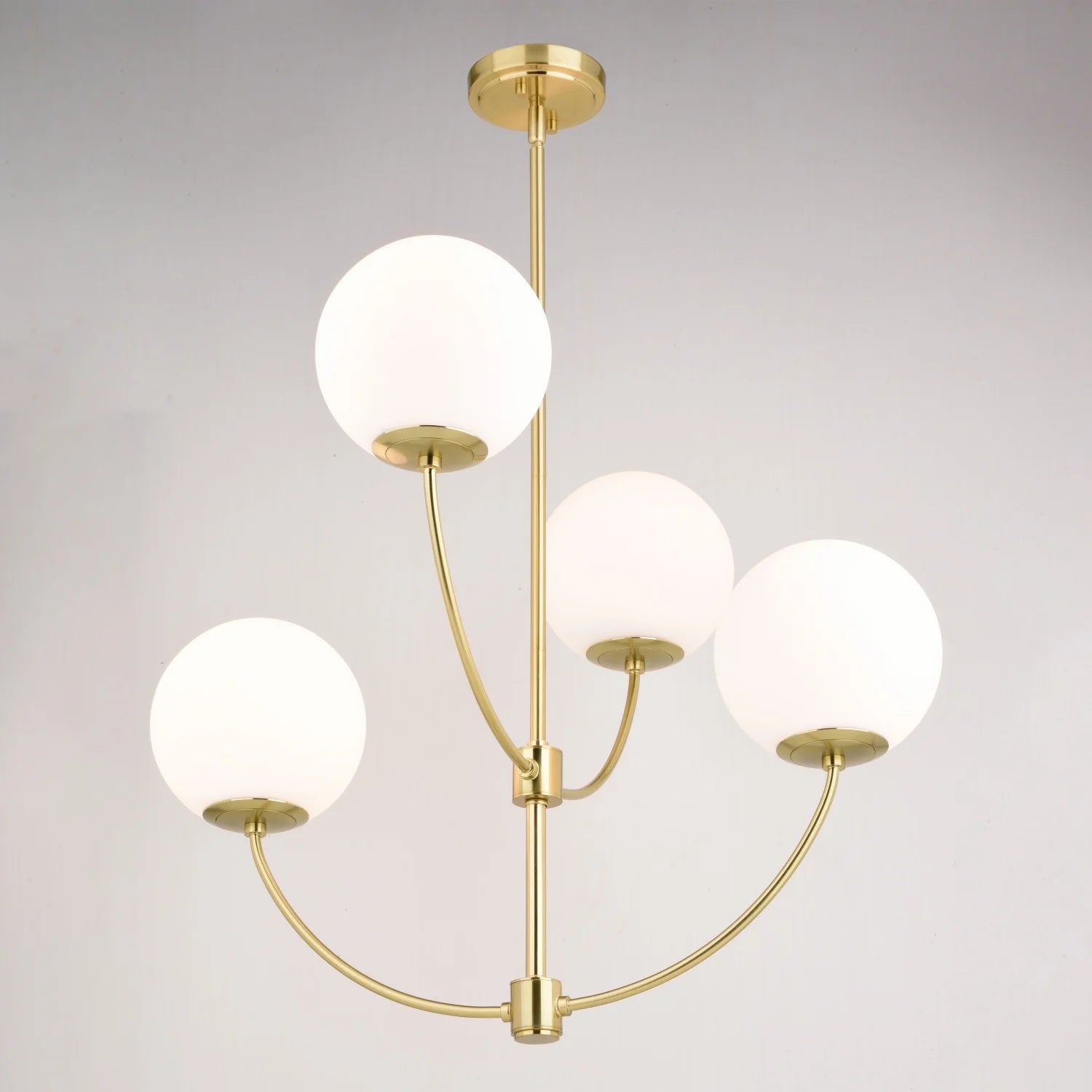 Avers 4 Light LED Compatible Gold Brass Mid-Century Modern Chandelier White Globe Glass