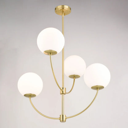 Avers 4 Light LED Compatible Gold Brass Mid-Century Modern Chandelier White Globe Glass