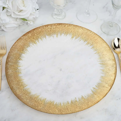 Efavormart 8 Pack - 13" Gold Glass Charger Plates Reusable Rim Charger Plates Spray Design Plates - Perfect for Wedding , Party Decorations, Banquet, Upscale Occasions, Birthday Celebrations