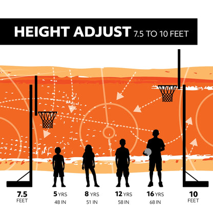Lifetime 7.5ft. - 10ft. Adjustable Height 60° Tempered Glass Bolt-Down Basketball System (90569)