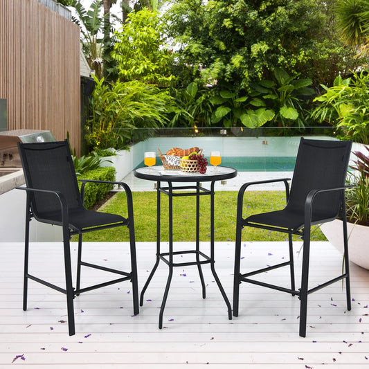 Gymax 3PCS Patio Bar Set Outdoor Bistro Set w/2 Stools & 1 Tempered Glass Table