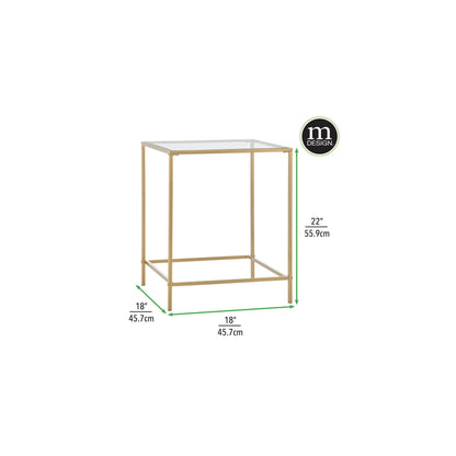 mDesign Metal and Glass Top Square Accent Side/End Table Furniture Unit, Black