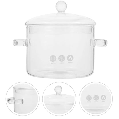BESTONZON Household High Borosilicate Glass Soup Pot Pot Glass Two-eared Instant Noodle Bowl