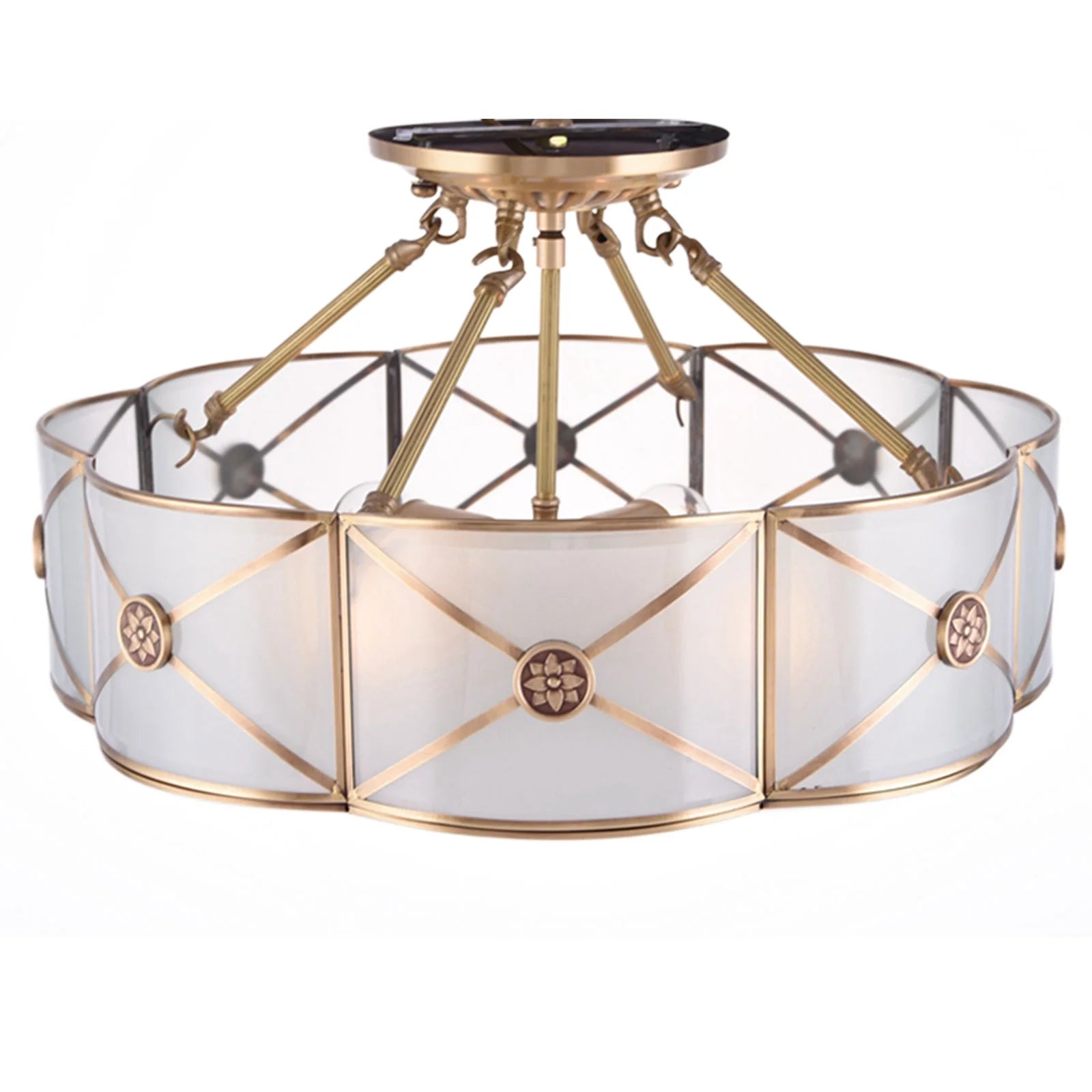 Miumaeov Semi Flush Mount Ceiling Light Fixture 4-Light White Drum Glass Boho Decor Bedroom Kitchen Dining Living Room Entry Foyer Hallway W 18'' X H12''