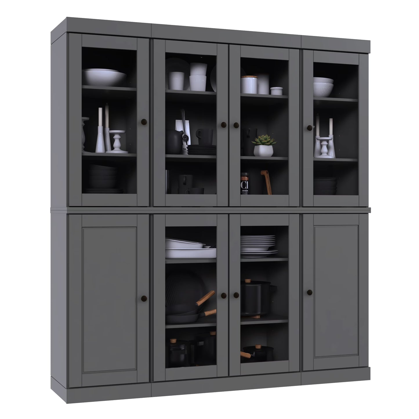 Palace Imports 100% Solid Wood Kitchen Pantry Storage Cabinet with Glass Doors and Adjustable Shelves, Black