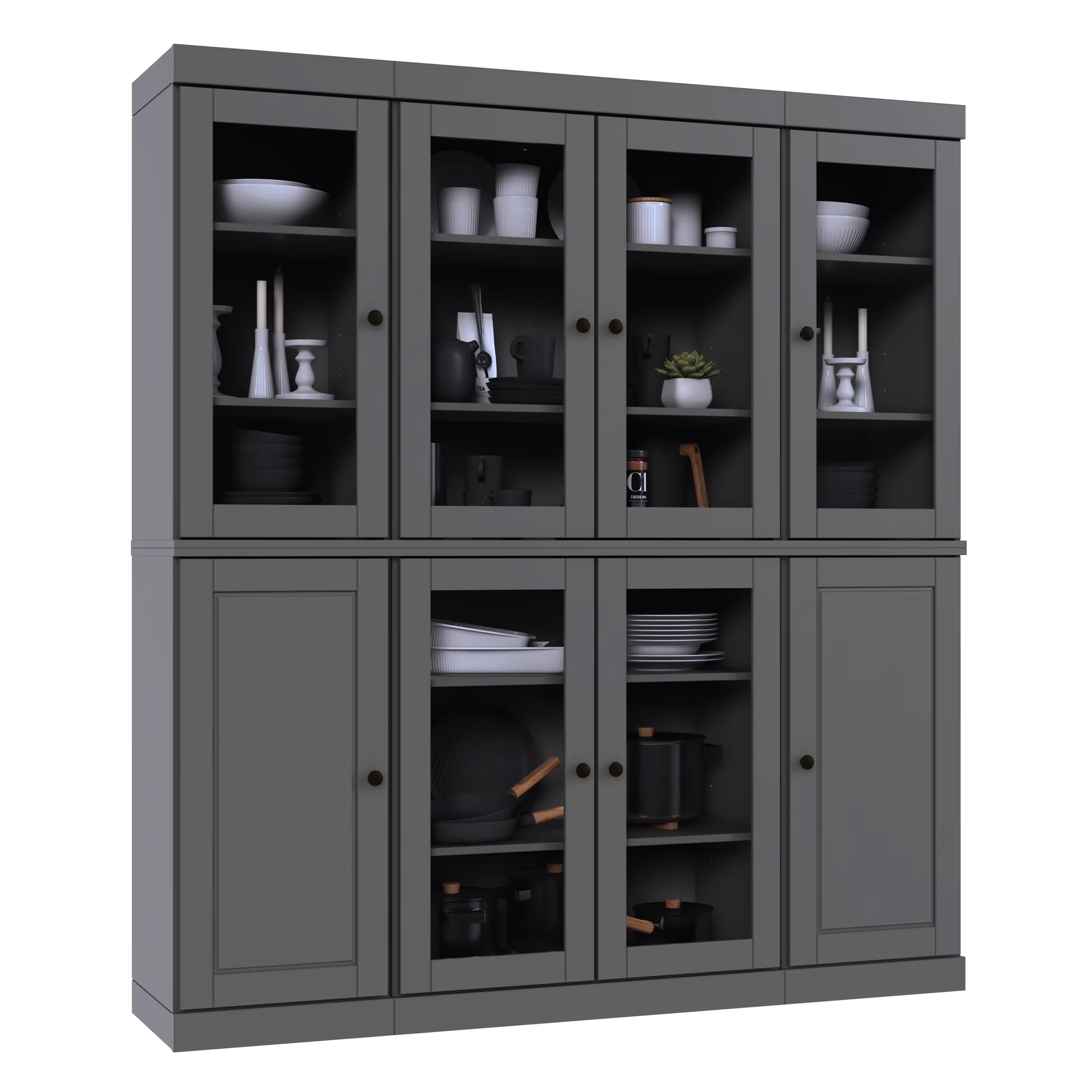 Palace Imports 100% Solid Wood Kitchen Pantry Storage Cabinet with Glass Doors and Adjustable Shelves, Black