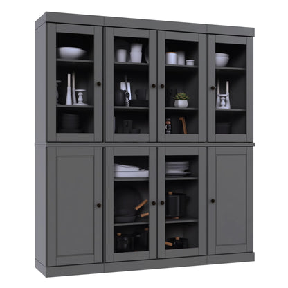 Palace Imports 100% Solid Wood Kitchen Pantry Storage Cabinet with Glass Doors and Adjustable Shelves, Black