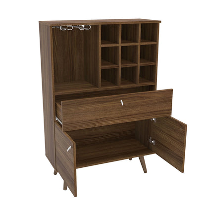 Polifurniture Salamanca Modern Bar Cabinet with Wine Rack and Glass Holder, Walnut