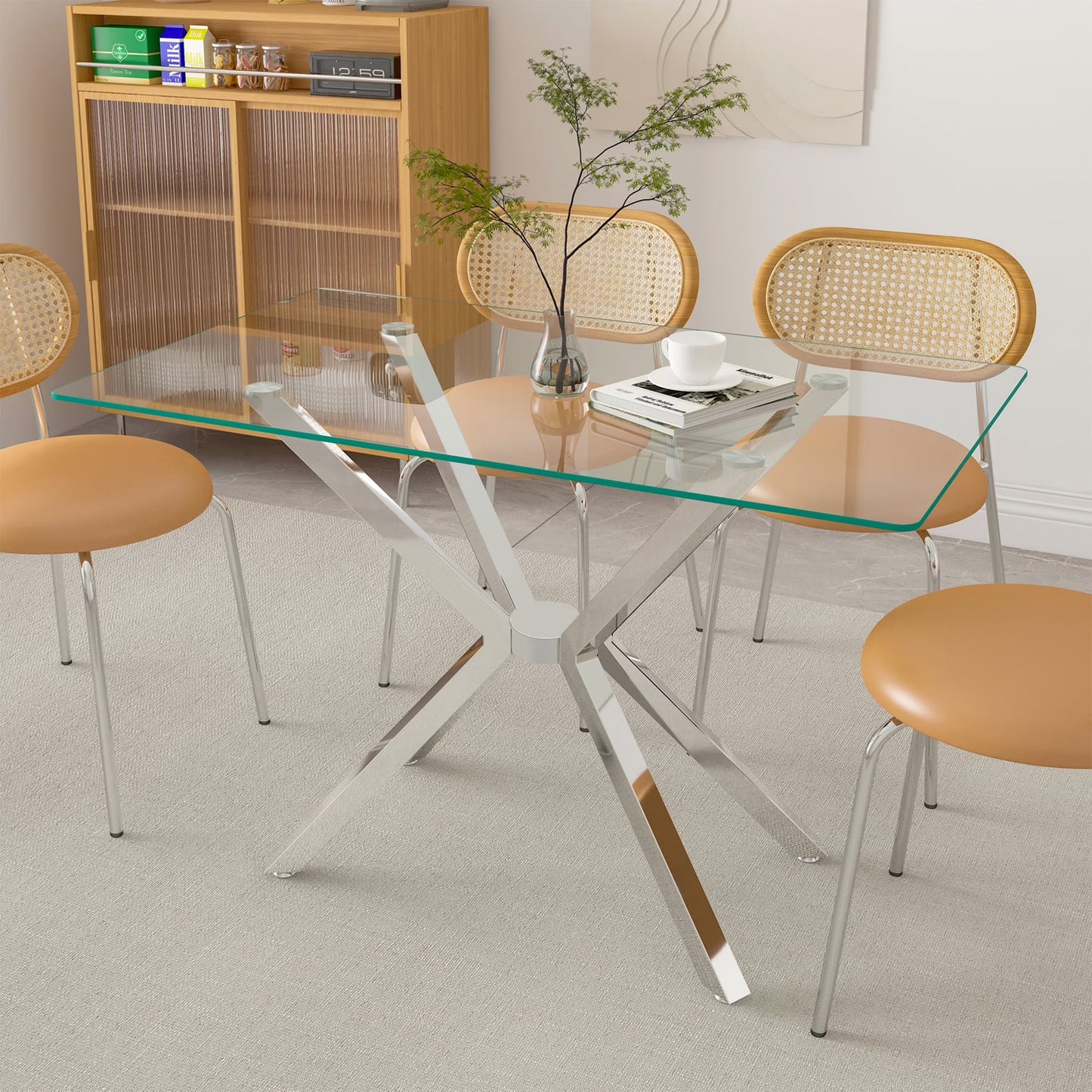 Holaki 47.24'' Rectangular Tempered Glass Dining Table for Dining Room, Living Room, Office