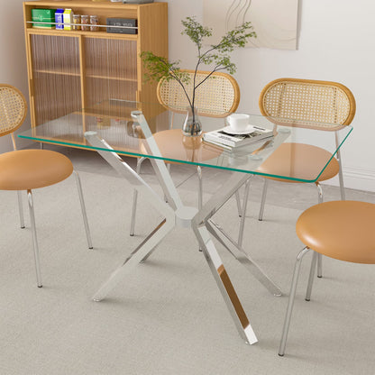 Holaki 47.24'' Rectangular Tempered Glass Dining Table for Dining Room, Living Room, Office