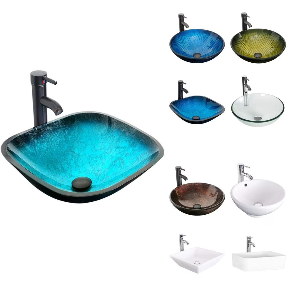 Eclife 16.5" Square Glass Vessel Sink