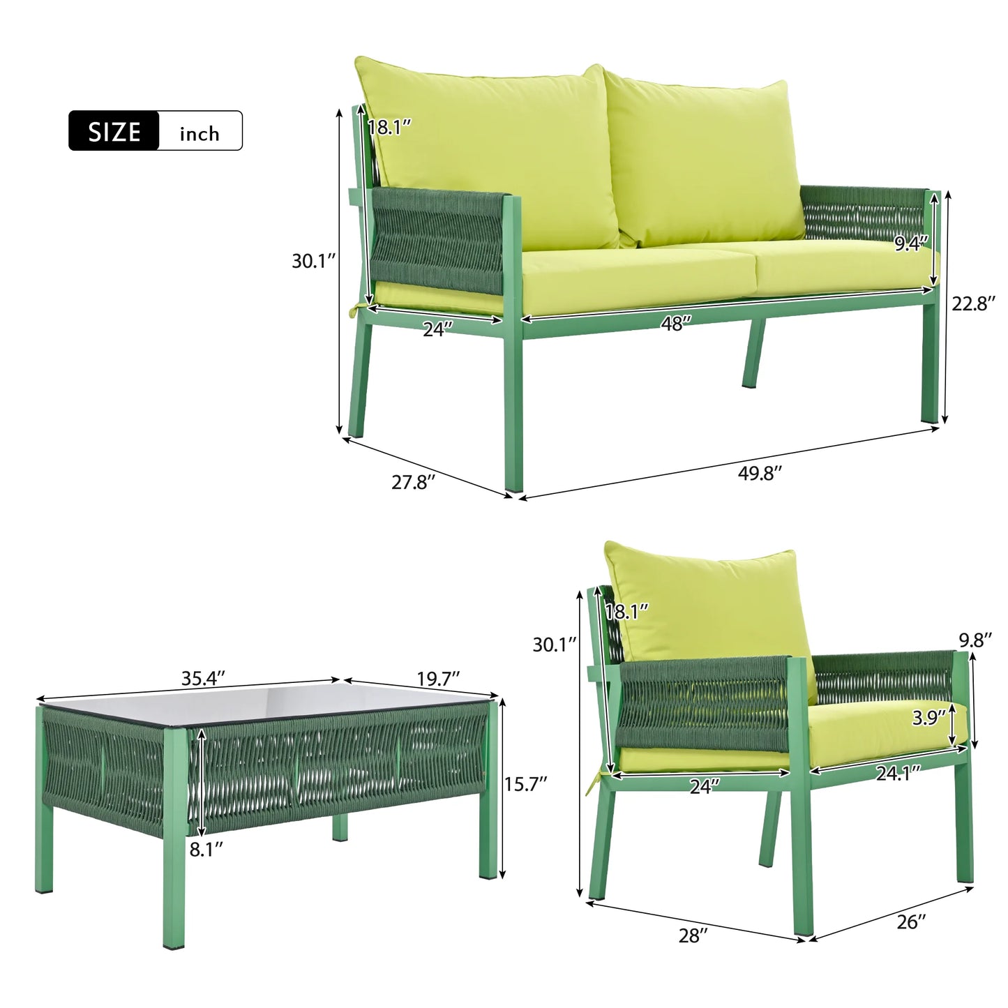 Segmart Wicker Patio Furniture Sets, 4-Piece Rope Patio Furniture Set with Tempered Glass Table, Outdoor Deep Seating Conversation Set with Thick Cushions for Backyard, Porch, Balcony