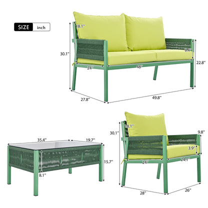 Segmart Wicker Patio Furniture Sets, 4-Piece Rope Patio Furniture Set with Tempered Glass Table, Outdoor Deep Seating Conversation Set with Thick Cushions for Backyard, Porch, Balcony