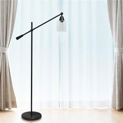 Lalia Home Swing Arm Floor Lamp with Clear Glass Cylindrical Shade, Black Matte