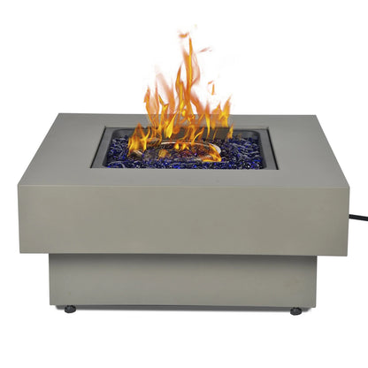 BAIDE HOME 32.5" Square Steel Low Profile Gas Fire Pit Table, 50,000 BTU Outdoor Propane Fire Pit with Lid, Glass Rocks, Cover, Pre-attached 10ft Propane Hose
