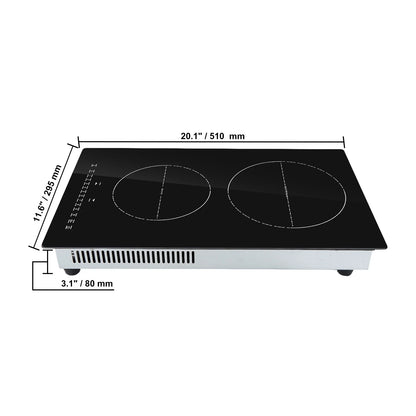 KFFKFF 2 Burner Electric Cooktop, 12 -Inch Built -In Electric Stove Top with 9 Heating Levels and Touch Control, Easy To Clean Ceramic Glass Surface