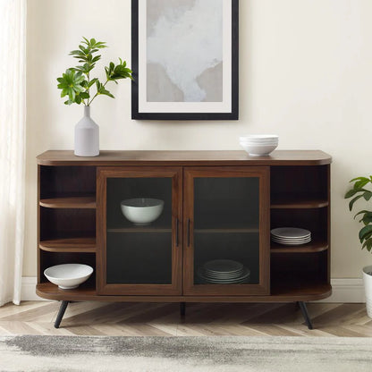 Walker Edison Modern Curved Edge Fluted Glass Door Sideboard Dark Walnut