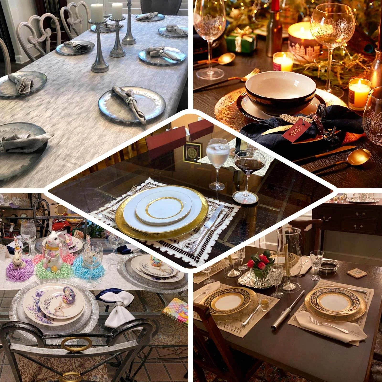 Efavormart 8 Pack - 13" Gold Glass Charger Plates Reusable Rim Charger Plates Spray Design Plates - Perfect for Wedding , Party Decorations, Banquet, Upscale Occasions, Birthday Celebrations