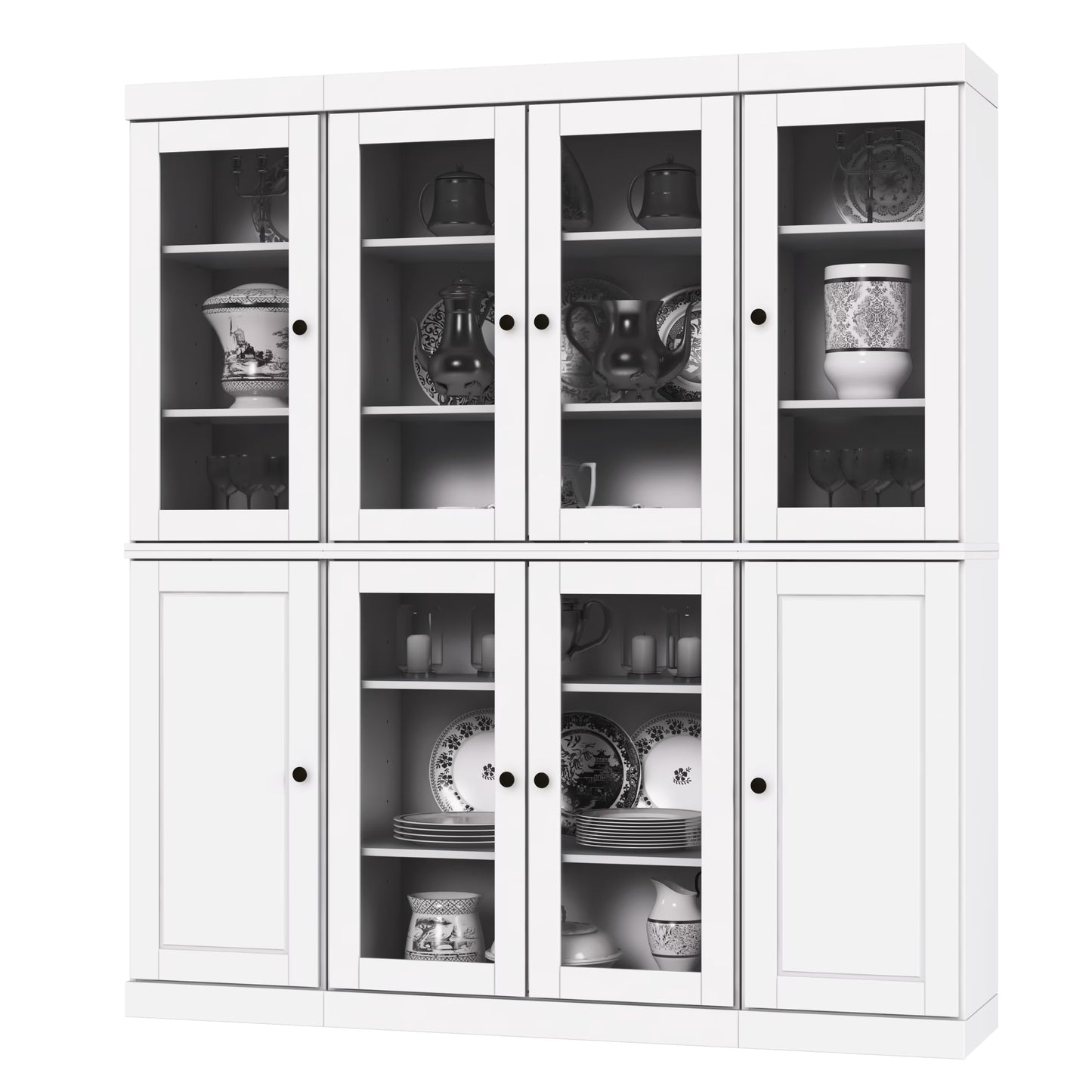 Palace Imports 100% Solid Wood Kitchen Pantry Storage Cabinet with Glass Doors and Adjustable Shelves, Black