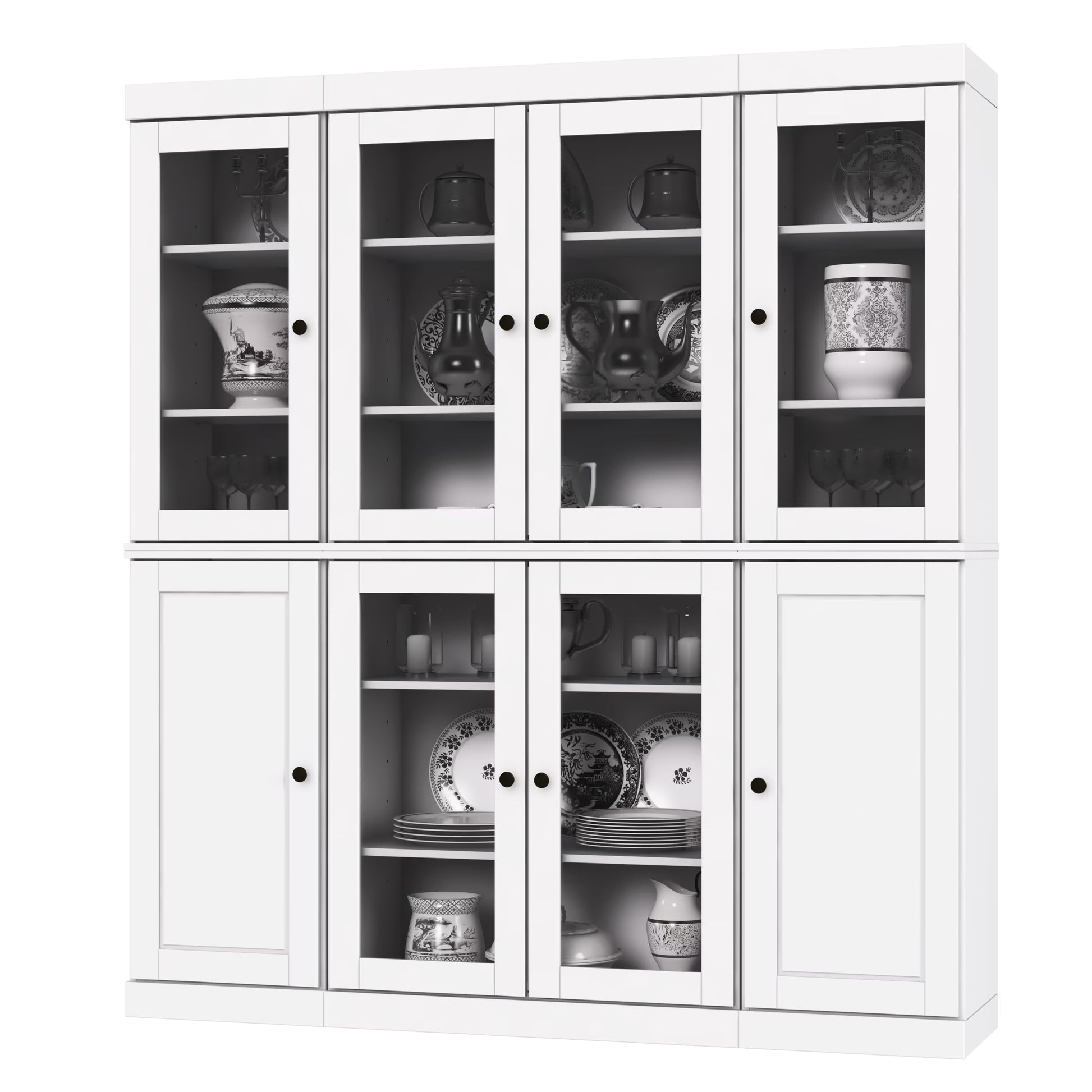 Palace Imports 100% Solid Wood Kitchen Pantry Storage Cabinet with Glass Doors and Adjustable Shelves, Black