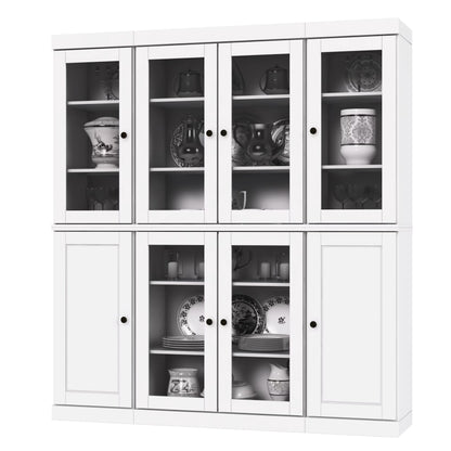 Palace Imports 100% Solid Wood Kitchen Pantry Storage Cabinet with Glass Doors and Adjustable Shelves, Black