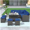 Highsound Patio Furniture Set Sofa 5-Piece Wicker PE Rattan Sectional Sofa Set, Outdoor Furniture Patio Conversation Sofa Set with Glass Coffee Table and Ottoman, Gray