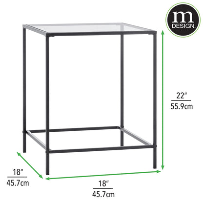 mDesign Metal and Glass Top Square Accent Side/End Table Furniture Unit, Black