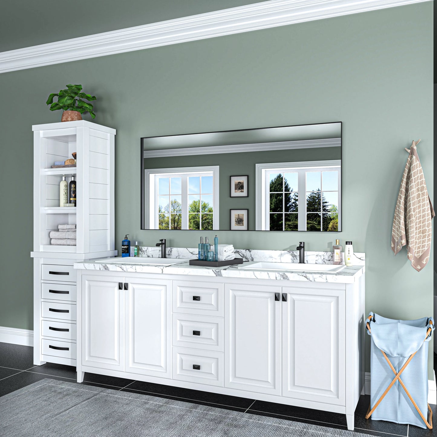 Organnice Rectangular Mirror Modern Black Frame Bathroom Vanity Mirror Clean Glass 60"L*28"W